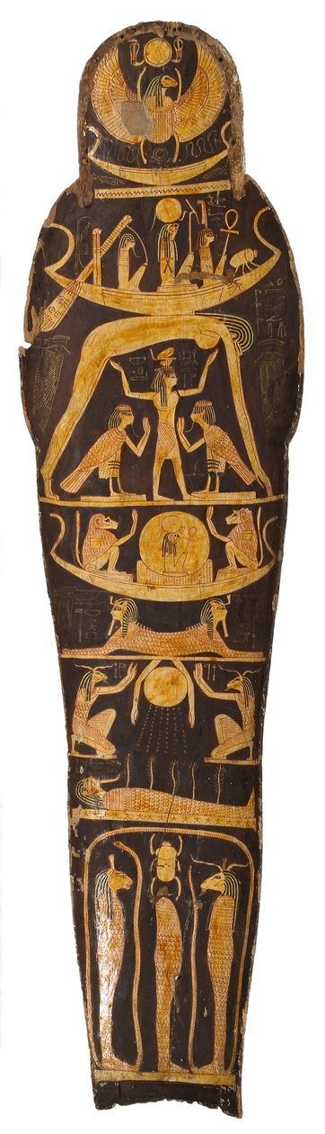 Pokrywa mumii, z trumny Naczelnika Skrybów świątyni Amona Re, Nespawershefyt, III Okres Przejściowy, ok. 1000 pne malowane drewno autorstwa Egyptian 21st Dynasty