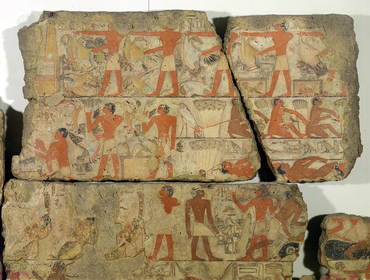 Malowidła z grobowca Metjetji, z Sakkary, Stare Królestwo (malowany kamień) autorstwa Egyptian 6th Dynasty