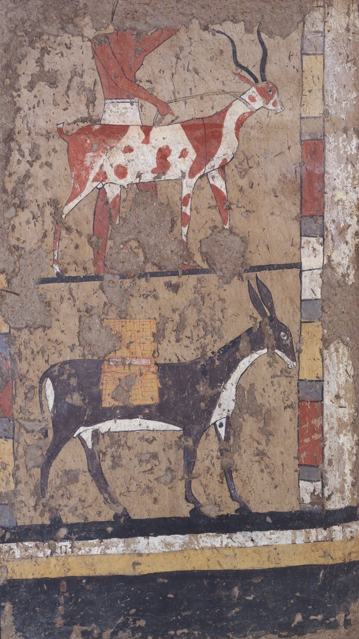 Antylopa i osioł niosący pszenicę z grobowca generała i kanclerza króla Iti w El Ghebelen niedaleko Luksoru. 2200-2000 p.n.e. (mural) autorstwa Egyptian