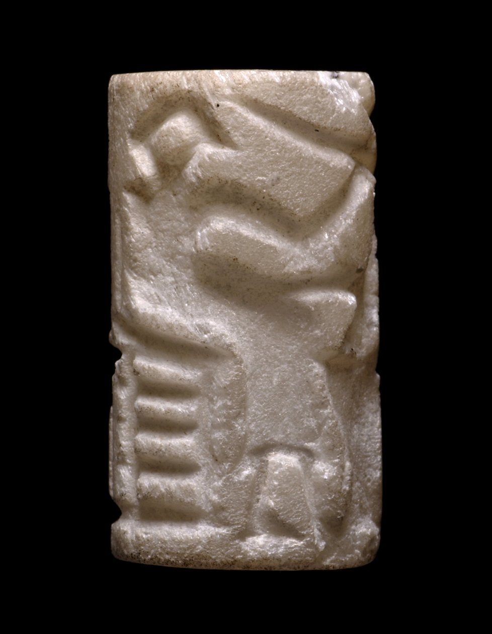 Pieczęć cylindryczna (sceny wczesnodynastycznej „aktywności człowieka”), wczesnodynastyczna II (kalcyt) autorstwa Egyptian
