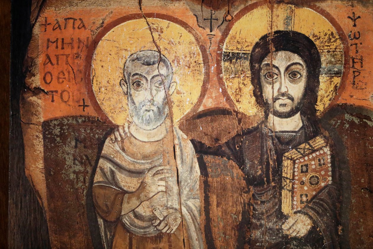 Jezus i środek w ikonie z VI wieku autorstwa Egyptian