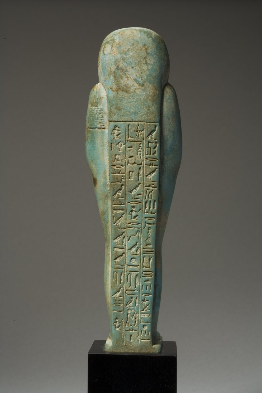Widok z tyłu figury Ushabti dla Hor-Khebi, późny okres dynastyczny, koniec 25-wczesnej 26-tej dynastii, ok. 700-600 pne (fajans) (patrz 270353 na froncie) autorstwa Egyptian