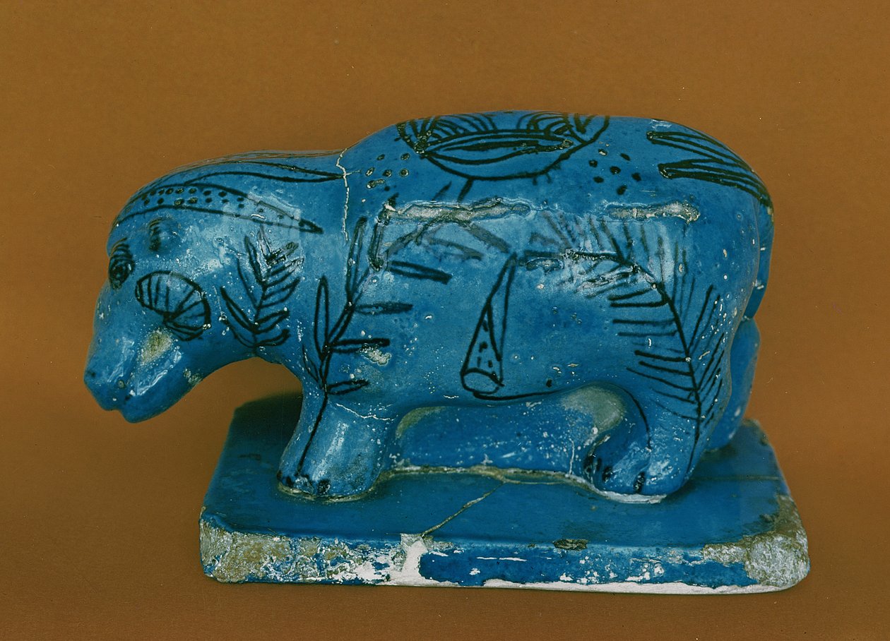 Niebieski hipopotam z czarną dekoracją, z Dra Aboul Naga, Państwo Środka (fajans) autorstwa Egyptian 11th Dynasty