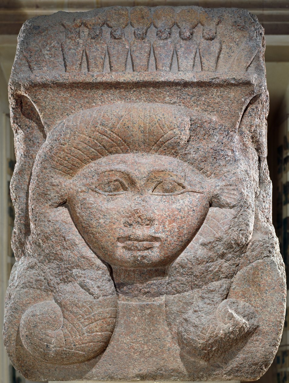 Stolica z głową Hathor uzurpowaną przez Osorkona II (ok. 883-855 pne) z Bubastis, Państwa Środka (granit) autorstwa Egyptian 12th Dynasty