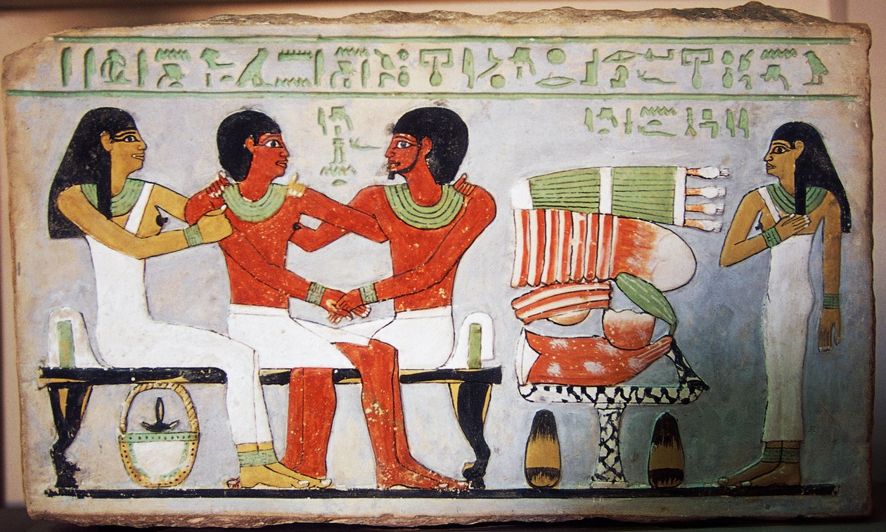 Debu Sobek i jego rodzina, Malarstwo ścienne z Abydos, Egipt. Cywilizacja egipska, Państwo Środka, XII dynastia autorstwa Egyptian 12th Dynasty