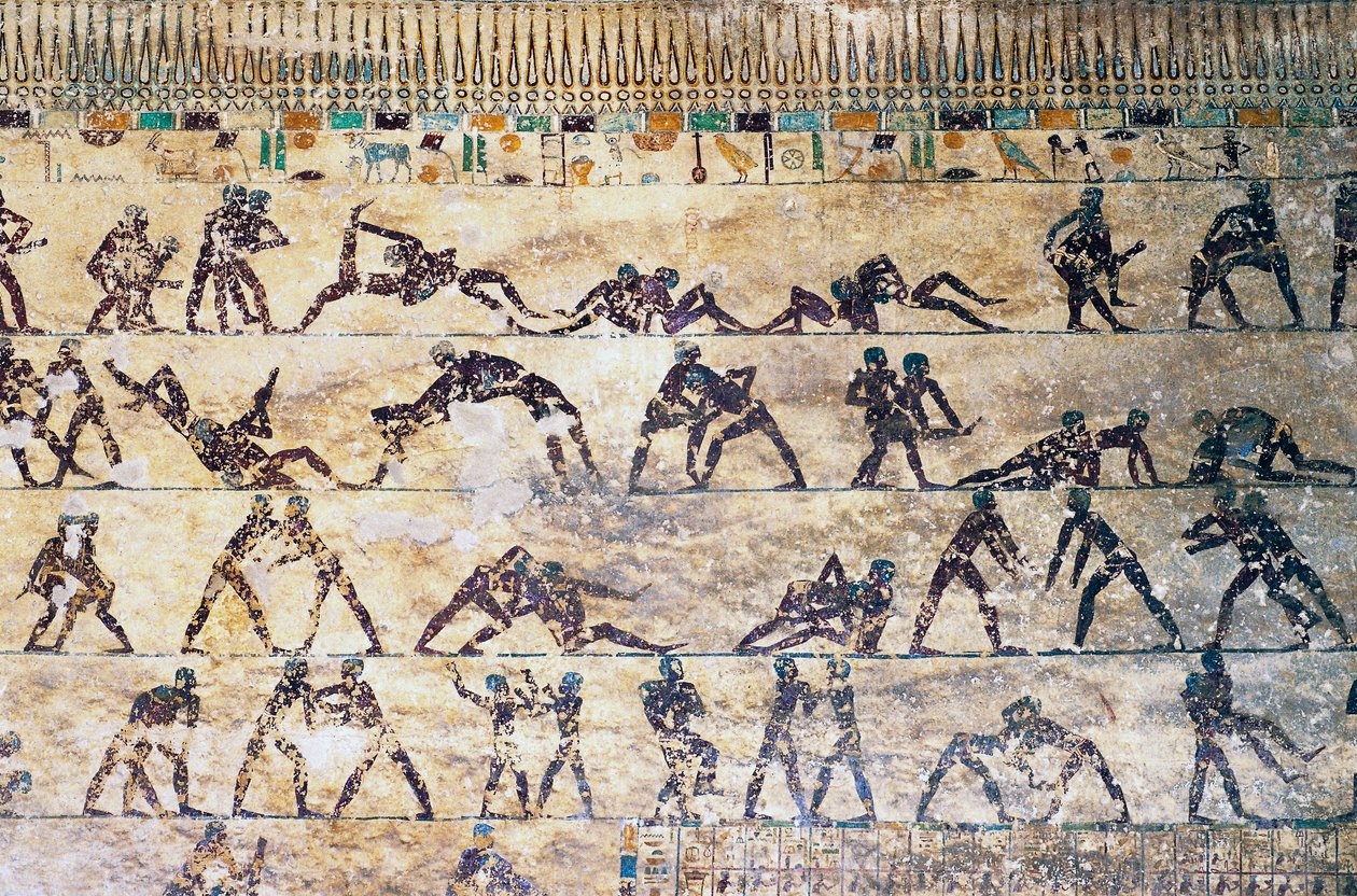 Sceny walki, malowanie ścian, grobowiec Kethi, Nekropolia Beni Hasan, Egipt, cywilizacja egipska, Państwo Środka, XII dynastia autorstwa Egyptian 12th Dynasty