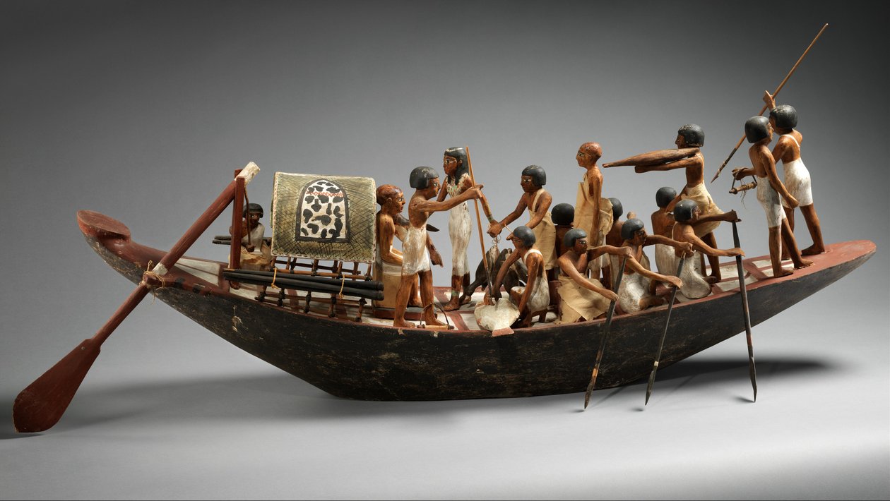 Model łodzi sportowej z grobowca Meketre, ok. 1981-1975 p.n.e. (drewno otynkowane i malowane, len, sznurek lniany, miedź) autorstwa Egyptian 12th Dynasty