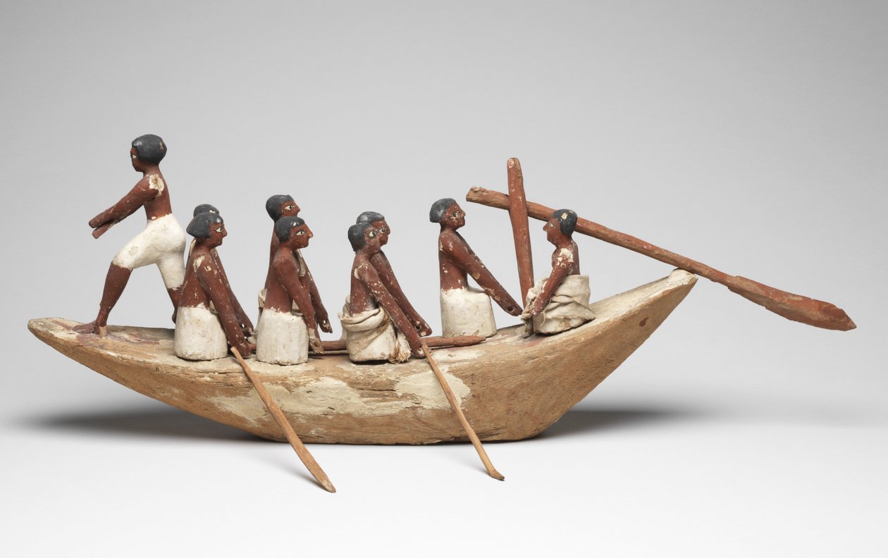 Model łodzi żaglowej z Grobowca Chety (Beni Hasan) Państwa Środka, ok. 2010 r. p.n.e. - 1950 p.n.e. (malowane drewno i len) autorstwa Egyptian 12th Dynasty