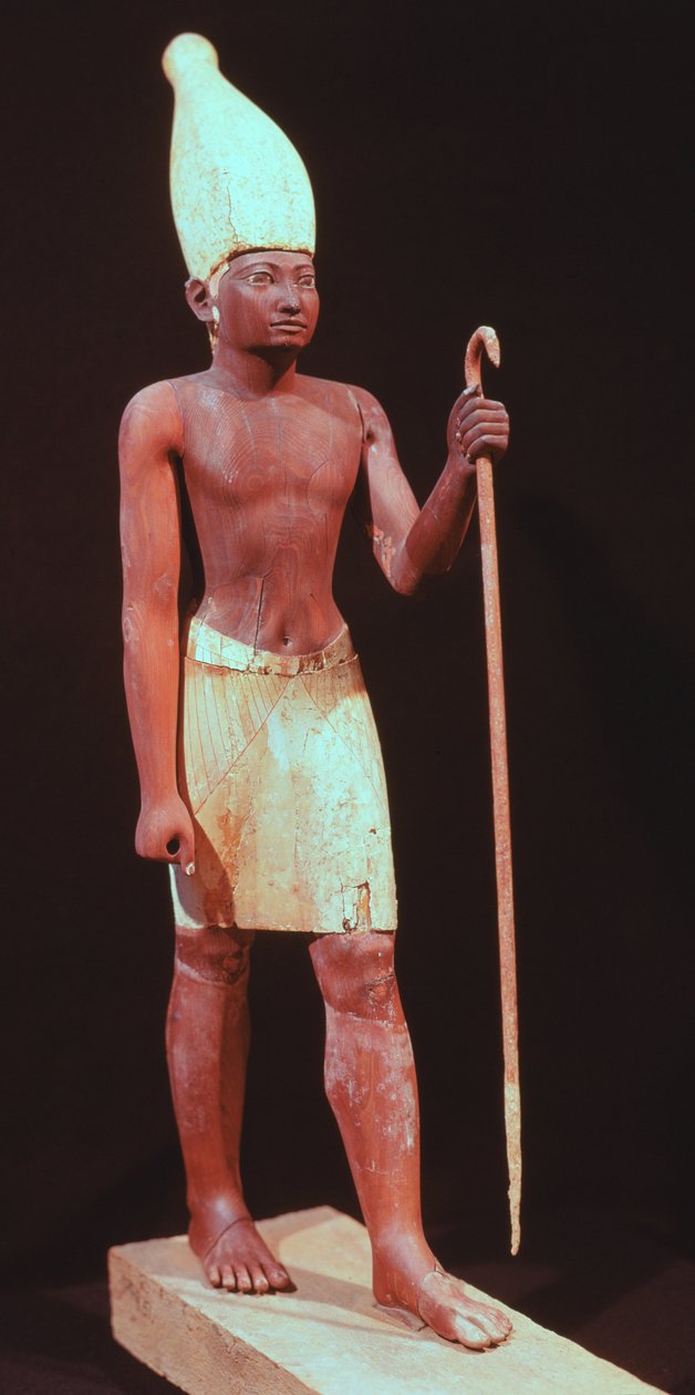 Posąg Sesostrisa I (rządził 1971-28 pne) z białą koroną (malowane drzewo cedrowe) autorstwa Egyptian 12th Dynasty