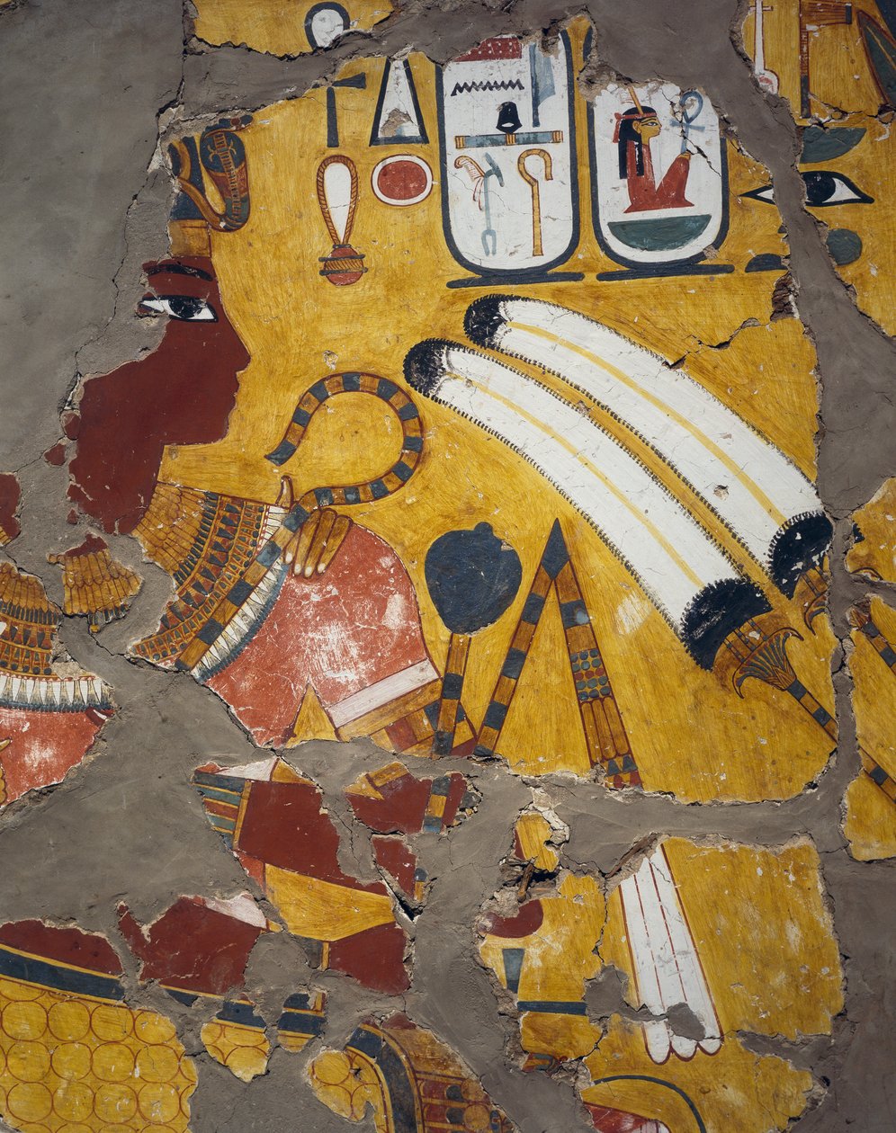 Amenhotep III z flabellum, berłem i cepem, malowidło z grobowca Amenhotepa III w Tebach, cywilizacja egipska, Nowe Państwo, dynastia XVIII autorstwa Egyptian 18th Dynasty