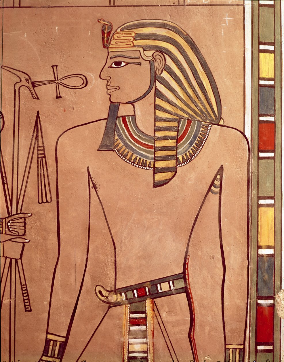 Amenhotep II (ok. 1427-1392 pne) z ankh podniesionym do ust, z komory sarkofagu w jego grobowcu, Nowe Królestwo (malowany wapień) autorstwa Egyptian 18th Dynasty