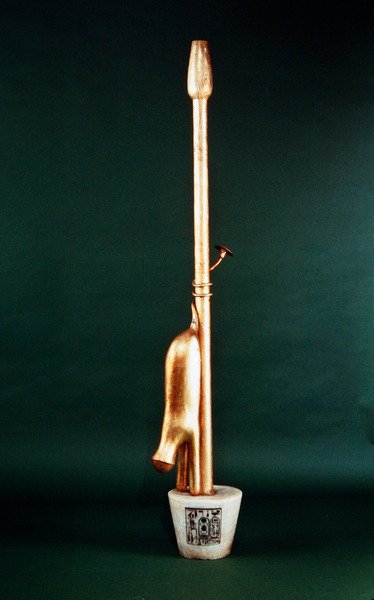 Emblemat Anubis, z Grobowca Tutanchamona, Nowe Państwo (pozłacane i gesoedowane drewno z alabastrową podstawą) autorstwa Egyptian 18th Dynasty