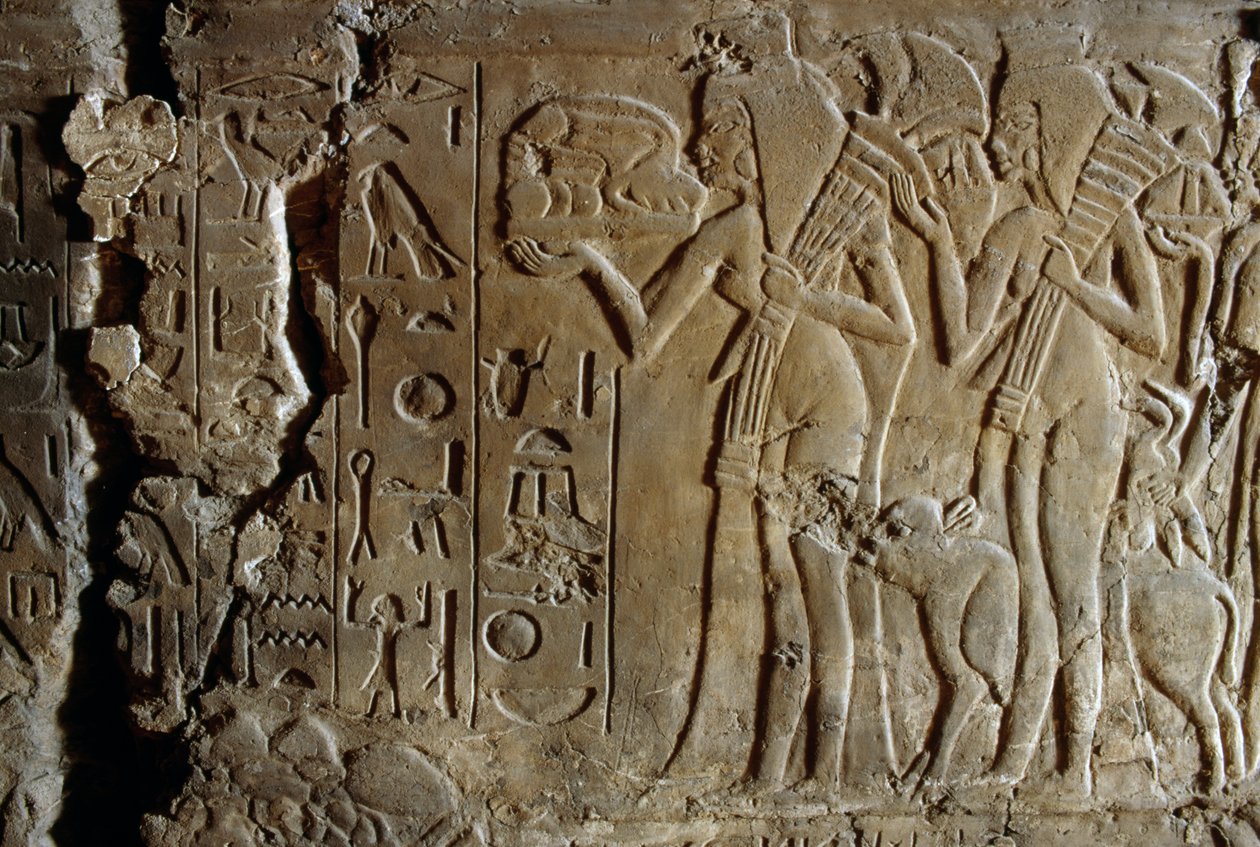 Bareljefi Maian, Tutankhamonin hoitajan haudasta, Saqqara, Egypti, Egyptin sivilisaatio, Uusi kuningaskunta, dynastia XVIII, Detailpolish autorstwa Egyptian 18th Dynasty