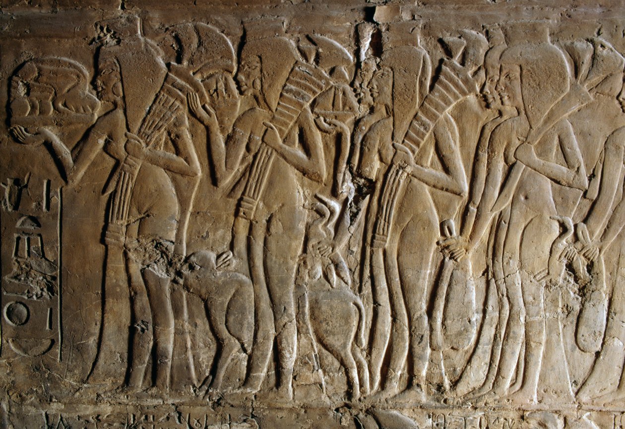 Płaskorzeźba z grobowca Mai, mokrej pielęgniarki Tutanchamona, Sakkara, Egipt, cywilizacja egipska, Nowe Państwo, XVIII dynastia, szczegół autorstwa Egyptian 18th Dynasty