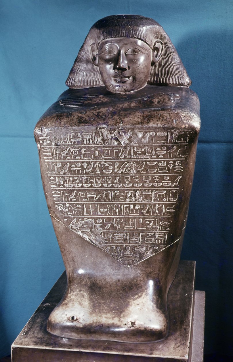 Blokowy posąg Użytkownika, wezyra i gubernatora Teb za panowania Totmesa III, Nowe Państwo, ok. 1479-1425 p.n.e. autorstwa Egyptian 18th Dynasty