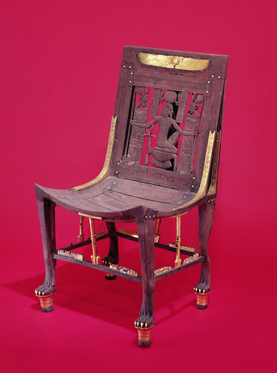 Krzesło z grobowca Tutanchamona (ok. 1370-1352 pne) przedstawiające ducha milionów lat, Nowe Królestwo (drewno cedrowe) (patrz także 148192) autorstwa Egyptian 18th Dynasty