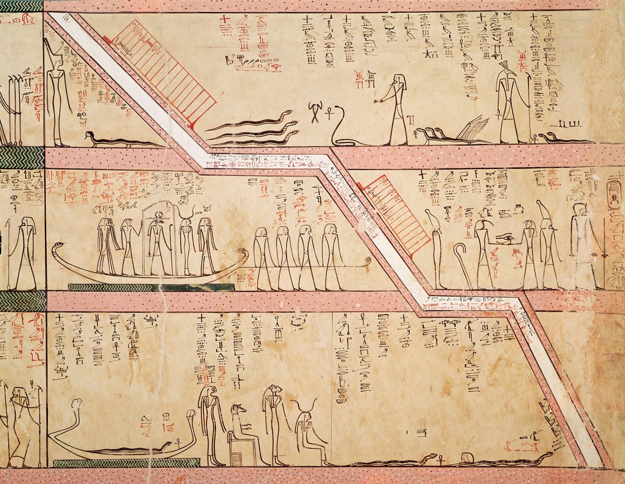 Zejście sarkofagu do grobowca, z Grobowca Totmesa III (ok. 1504-1450 pne) Nowe Królestwo (malowidło ścienne) autorstwa Egyptian 18th Dynasty