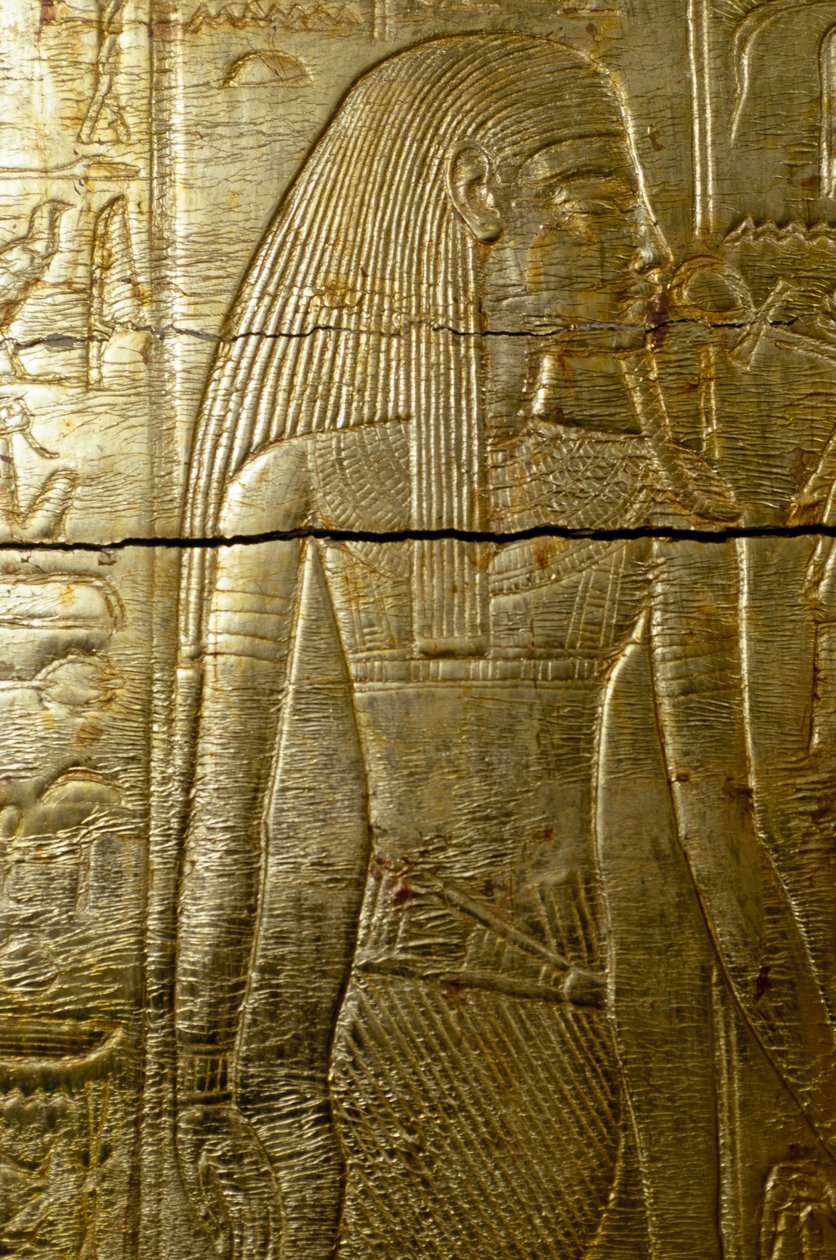 Detal z grawerowania pokrytej złotem kaplicy Tutanchamona, z grobowca Tutanchamona, cywilizacja egipska, nowe królestwo, XVIII dynastia autorstwa Egyptian 18th Dynasty