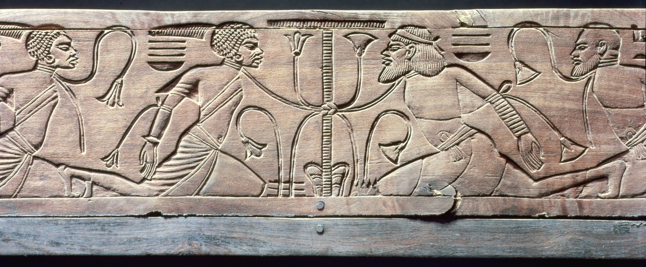 Fragment ceremonialnego podnóżka Tutanchamona (ok. 1370-52 pne) Nowe Królestwo (drewno) autorstwa Egyptian 18th Dynasty