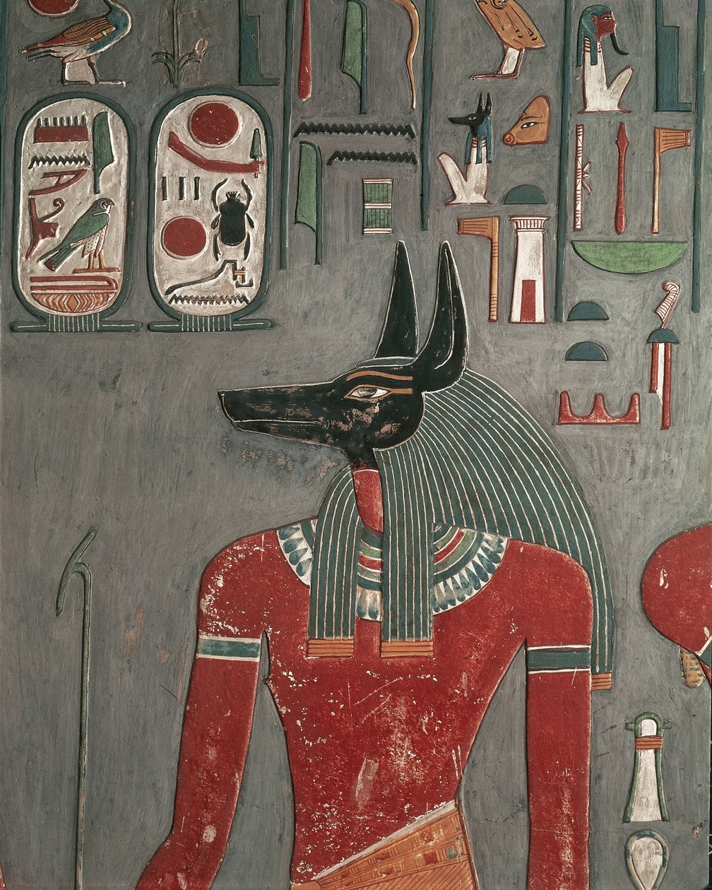 Egipt, Starożytne Teby, Dolina Królów, Mural Anubisa przy Grobie Horemheba autorstwa Egyptian 18th Dynasty