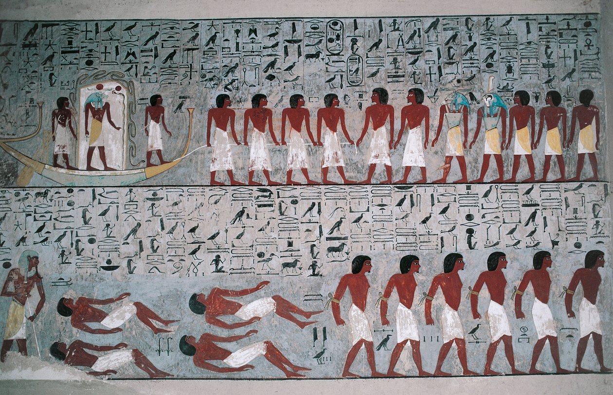 Egipt, Luksor, Dolina Królów, grobowiec Horemheba, malowidła ścienne autorstwa Egyptian 18th Dynasty
