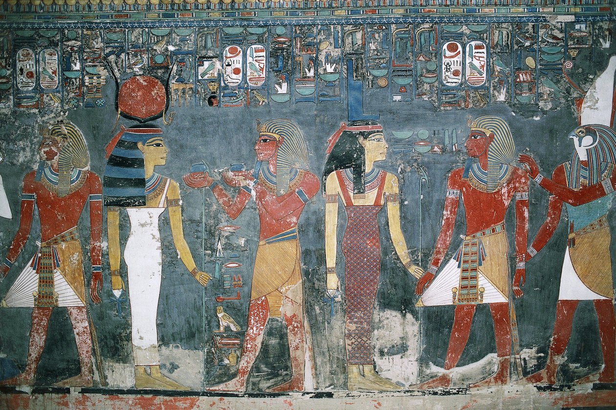 Egipt, Luksor, Dolina Królów, grobowiec Horemheba, malowidła ścienne autorstwa Egyptian 18th Dynasty