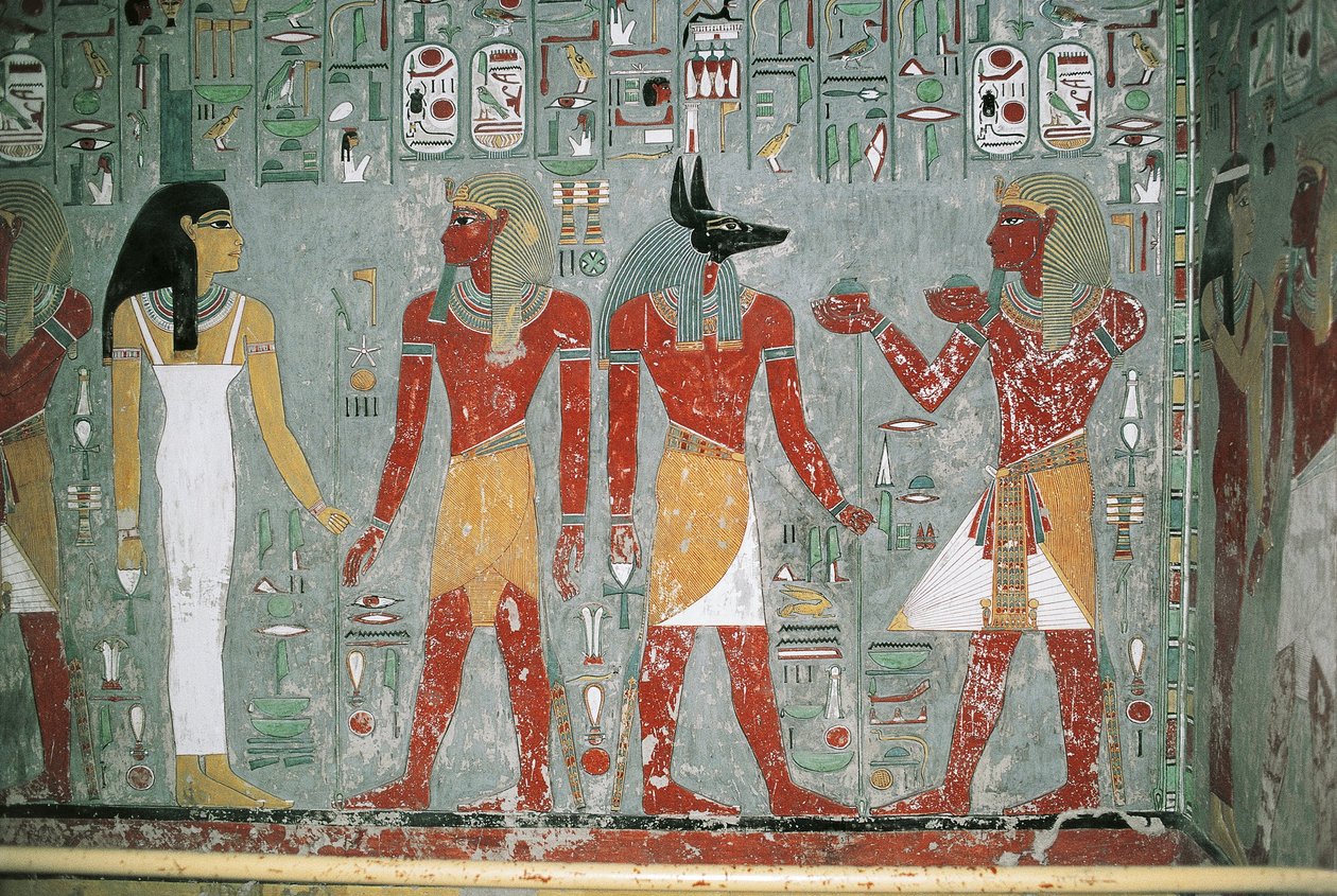 Egipt, Luksor, Dolina Królów, grobowiec Horemheba, malowidła ścienne autorstwa Egyptian 18th Dynasty