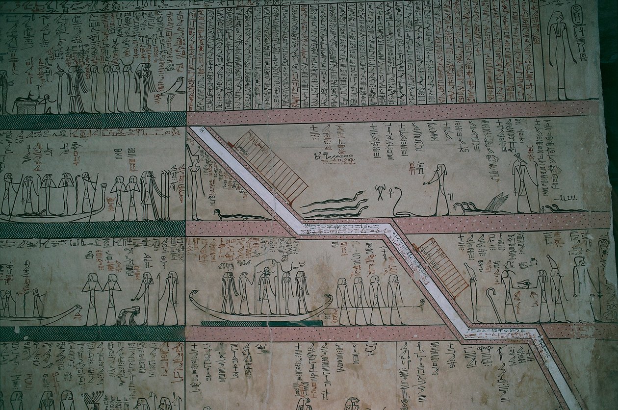 Egipt, Luksor, Dolina Królów, grobowiec Thutmose III, freski w komorze grobowej autorstwa Egyptian 18th Dynasty