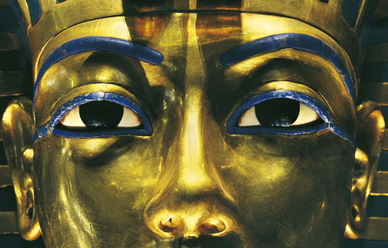 Egipt, Teby, Luksor, Dolina Królów, Grób Tutanchamona, Skarby Tutanchamona, Złota maska faraona autorstwa Egyptian 18th Dynasty