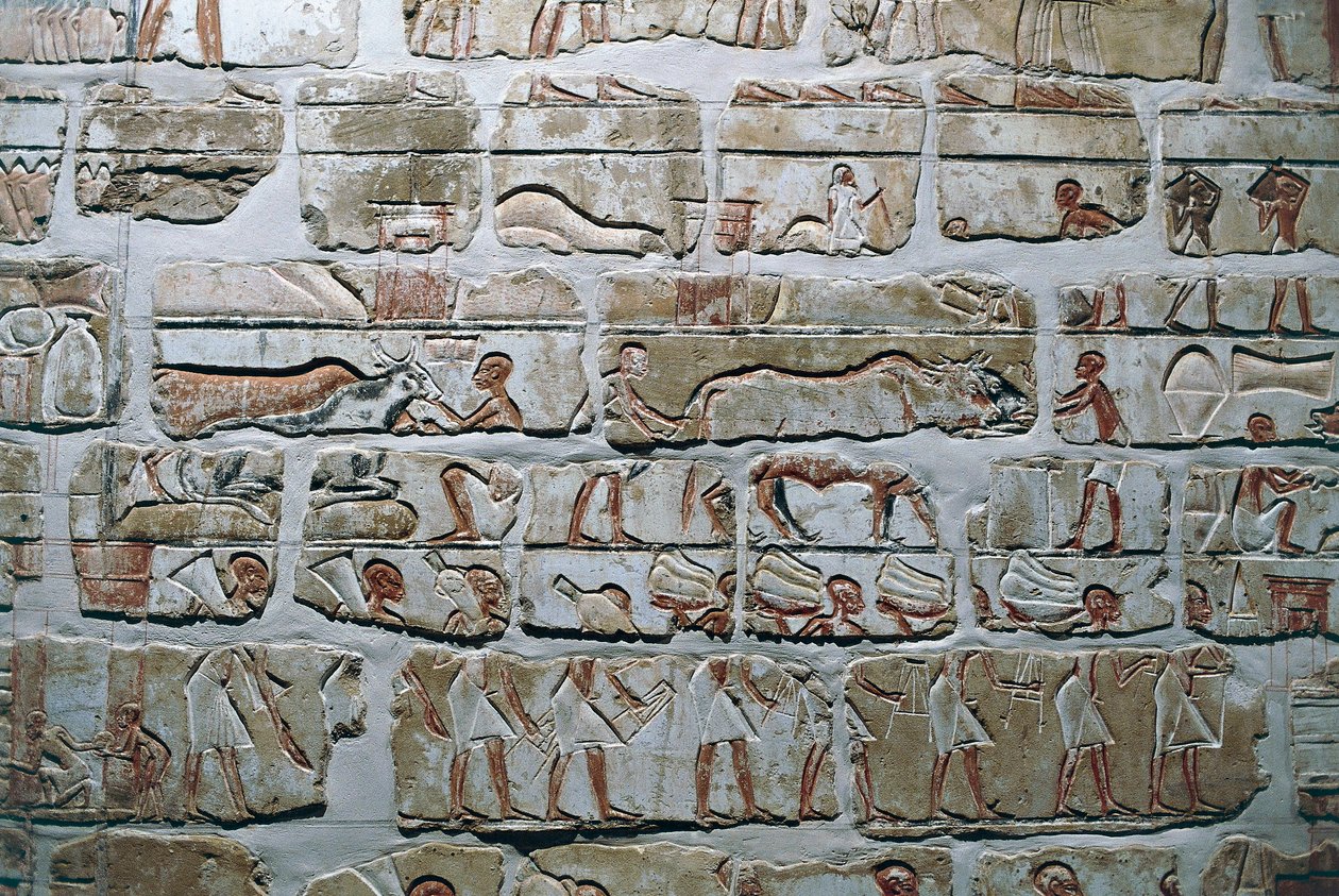 Egipt, Teby, Luzor, świątynie w Karnaku, ściana Talatat ze świątyni Amenhotepa IV autorstwa Egyptian 18th Dynasty