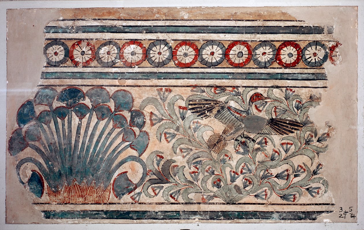 Starożytność egipska: fragment fresku z pałacu Amenofisa III (Amenhotepa) w Malkacie. 1342 pne. Kair, Muzeum Egipskie autorstwa Egyptian 18th Dynasty