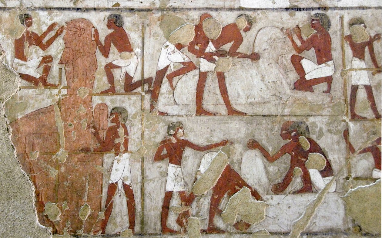 Starożytność egipska: malowidło zdobiące grobowiec Rekhmire (TT100), wezyr XVIII dynastii autorstwa Egyptian 18th Dynasty