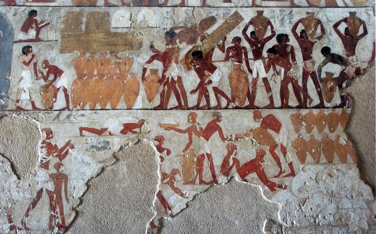 Starożytność egipska: malowidło zdobiące grobowiec Rekhmire (TT100), wezyr XVIII dynastii autorstwa Egyptian 18th Dynasty