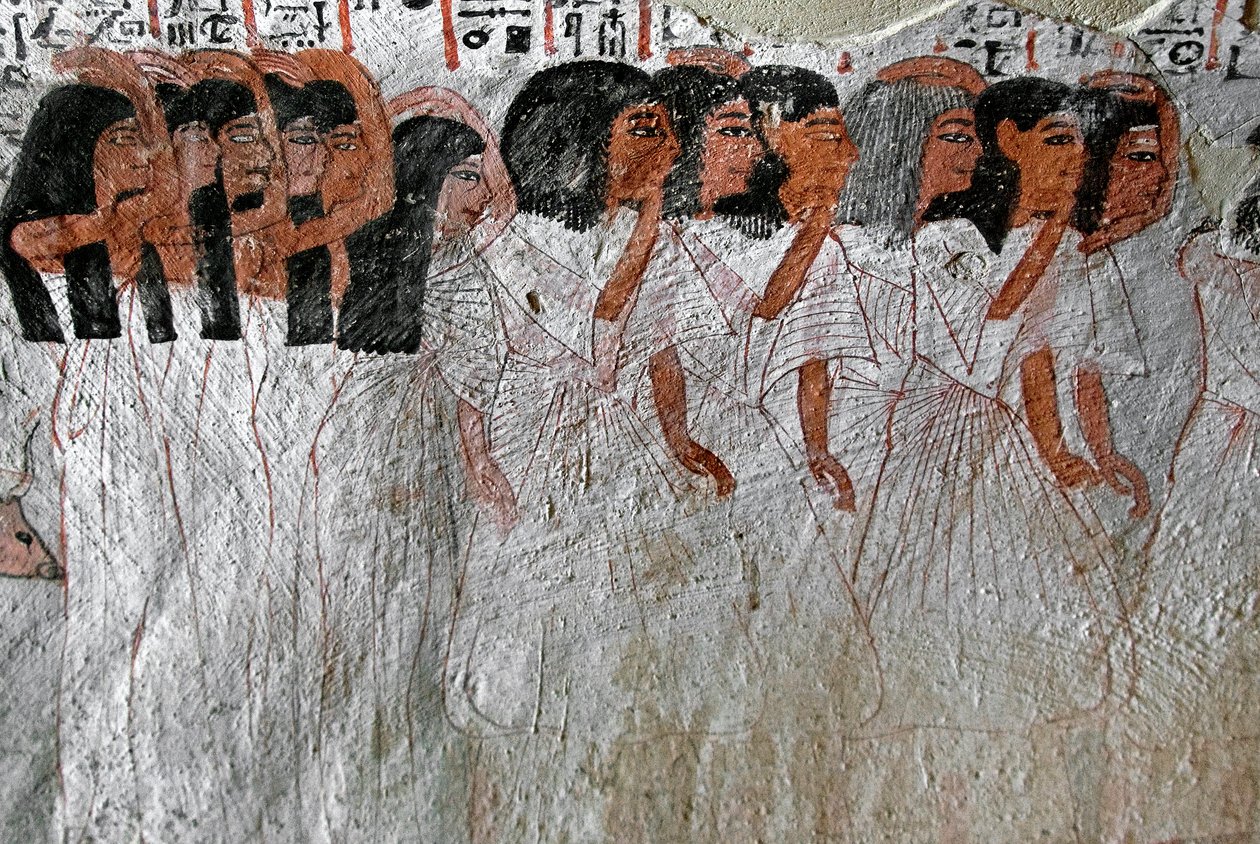Starożytność egipska: procesja płaczu. Malowanie grobowca Roya (TT255). XVIII dynastia. Z Zachodniego Brzegu Luksoru, Egipt autorstwa Egyptian 18th Dynasty