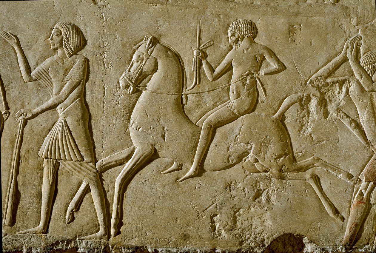 Starożytność egipska: płaskorzeźba z wojownikiem na koniu. Koniec XVIII dynastii autorstwa Egyptian 18th Dynasty