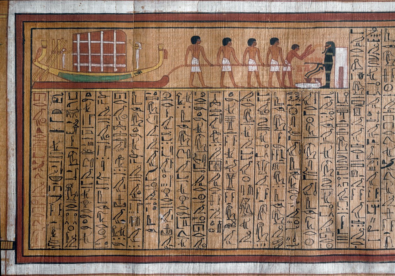 Starożytność egipska: transport katafalku do grobowca. Papirus. Księga Umarłych Kha. XVIII dynastia autorstwa Egyptian 18th Dynasty