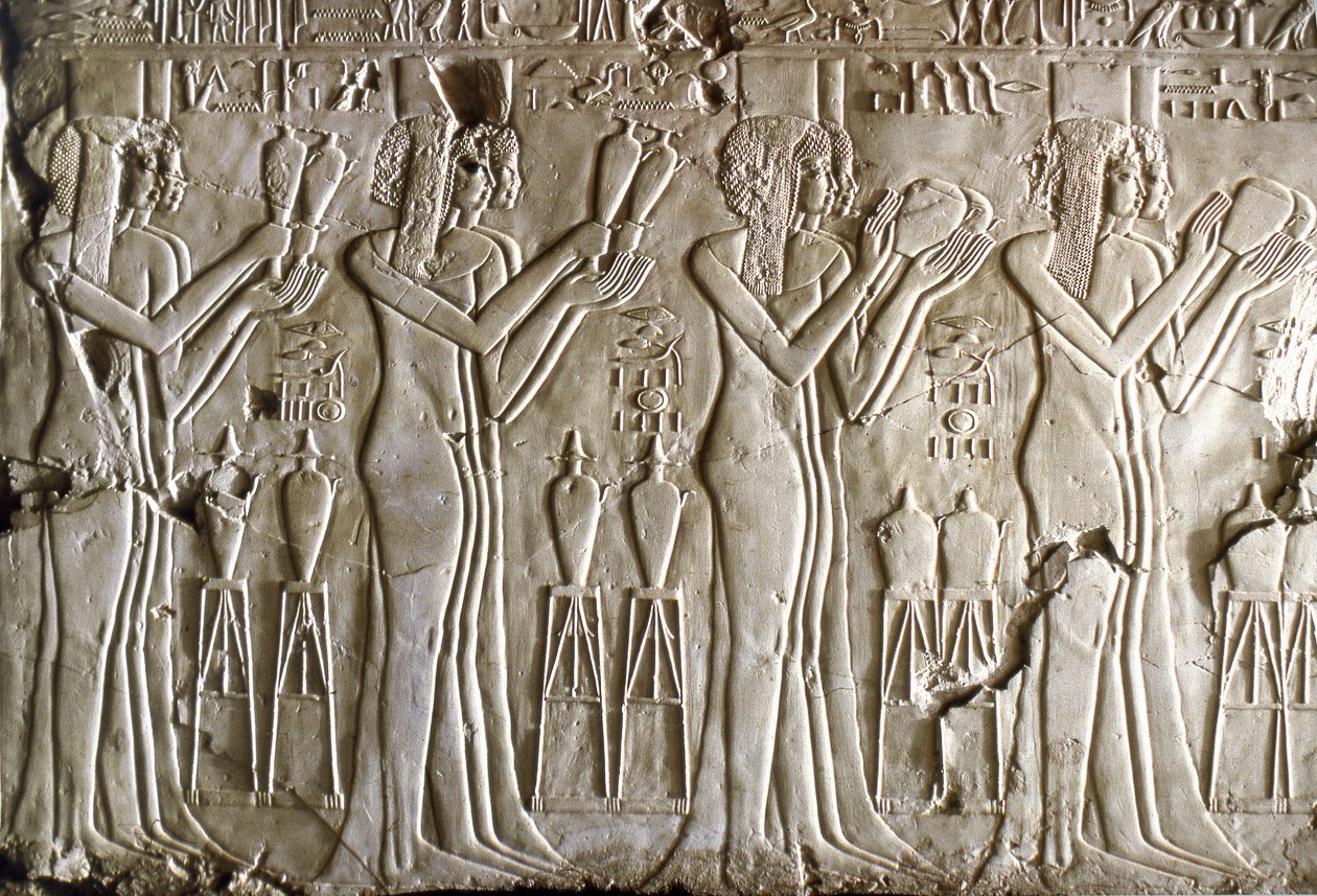 Starożytność egipska: młode dziewczęta składają ofiary. Grób Cheruef (TT 192) (XVIII dynastia) autorstwa Egyptian 18th Dynasty
