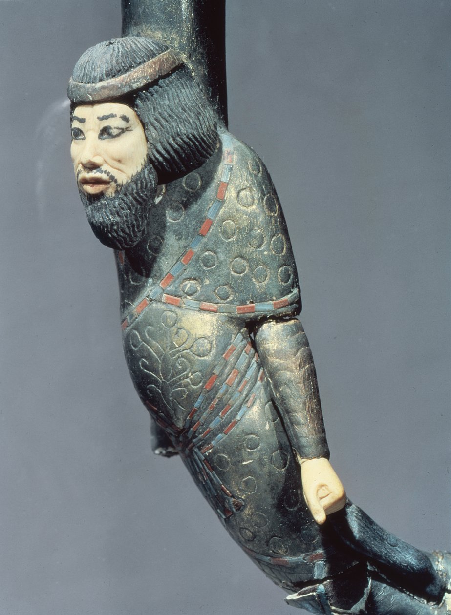 Figura Syryjczyka z końca ceremonialnej laski, z grobowca Tutanchamona (ok. 1370-52 pne) Nowe Królestwo (drewno i kość słoniowa) (patrz także 149407) autorstwa Egyptian 18th Dynasty