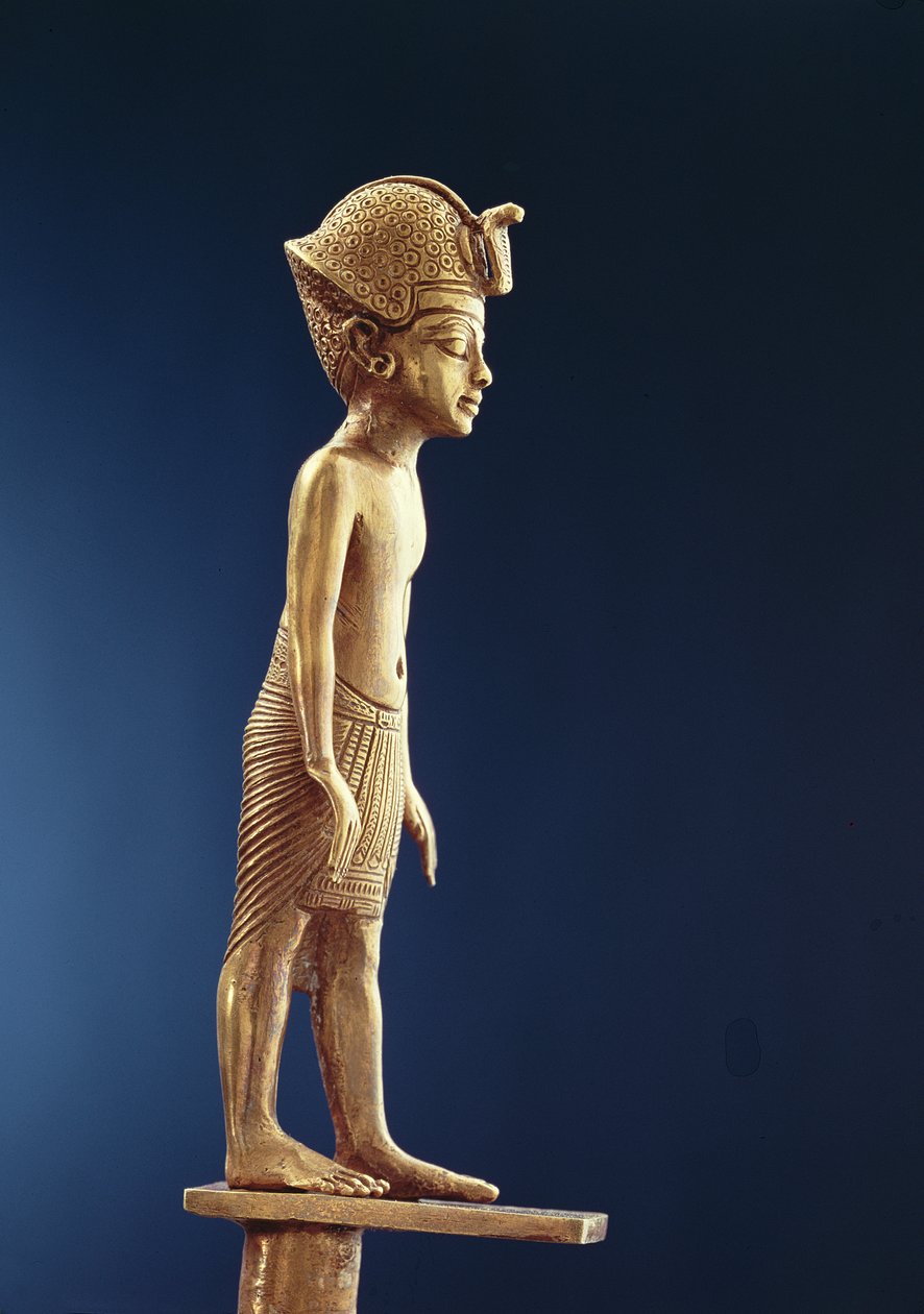 Figura króla z laski, z grobowca Tutanchamona, Nowe Królestwo (złoto) autorstwa Egyptian 18th Dynasty