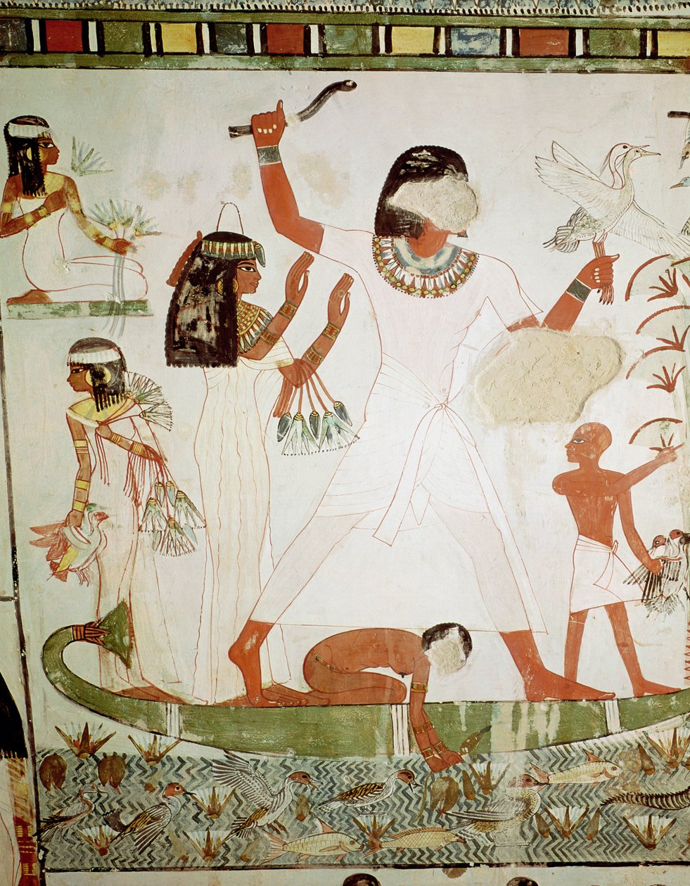 Łowienie ryb i ptactwo na bagnach, fragment z kaplicy grobowej Menny, Nowe Królestwo (malowidło ścienne) autorstwa Egyptian 18th Dynasty