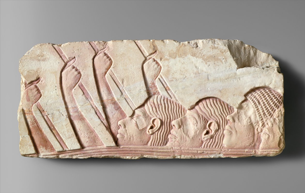 Cudzoziemcy w procesji, ok. 1345 pne (malowany wapień) autorstwa Egyptian 18th Dynasty