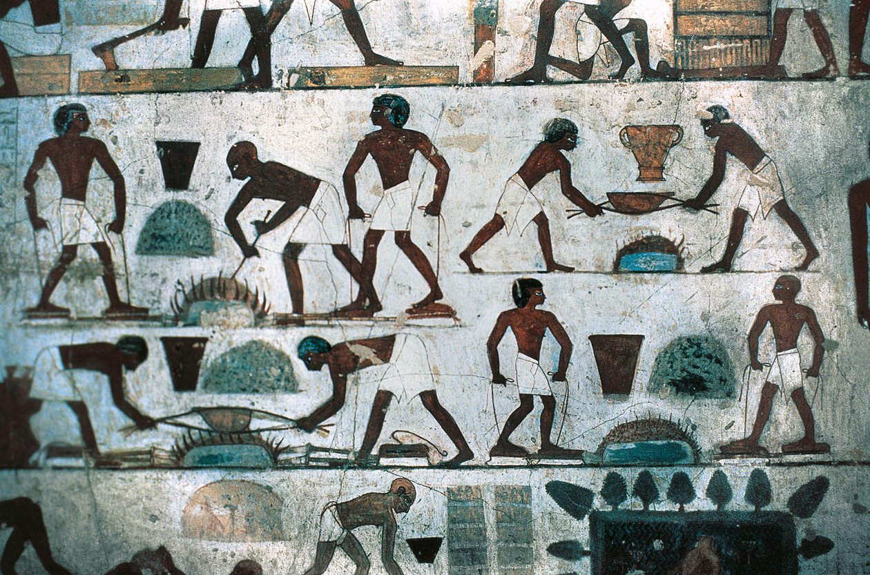 Operacje odlewnicze, południowa ściana grobowca Rekhmire, Nowe Królestwo (malarstwo ścienne) autorstwa Egyptian 18th Dynasty