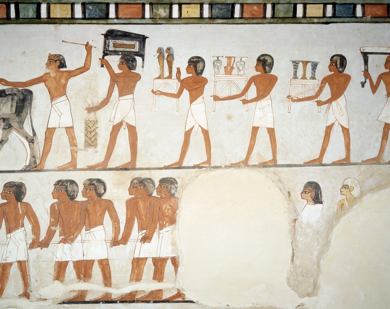 Procesja pogrzebowa, fragment fresków w kaplicy Grobowca Menny, Nekropolia Szejka Abd el Qurnah, Luksor, Teby (Lista Światowego Dziedzictwa UNESCO autorstwa Egyptian 18th Dynasty