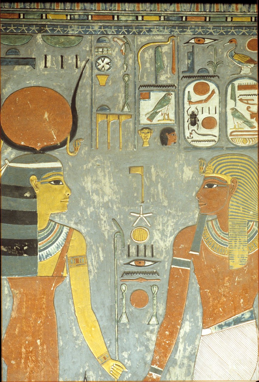 Horemheb i Hathor, z grobowca Horemheba (ok. 1323-1295 pne) Nowe Królestwo (malarstwo ścienne) autorstwa Egyptian 18th Dynasty