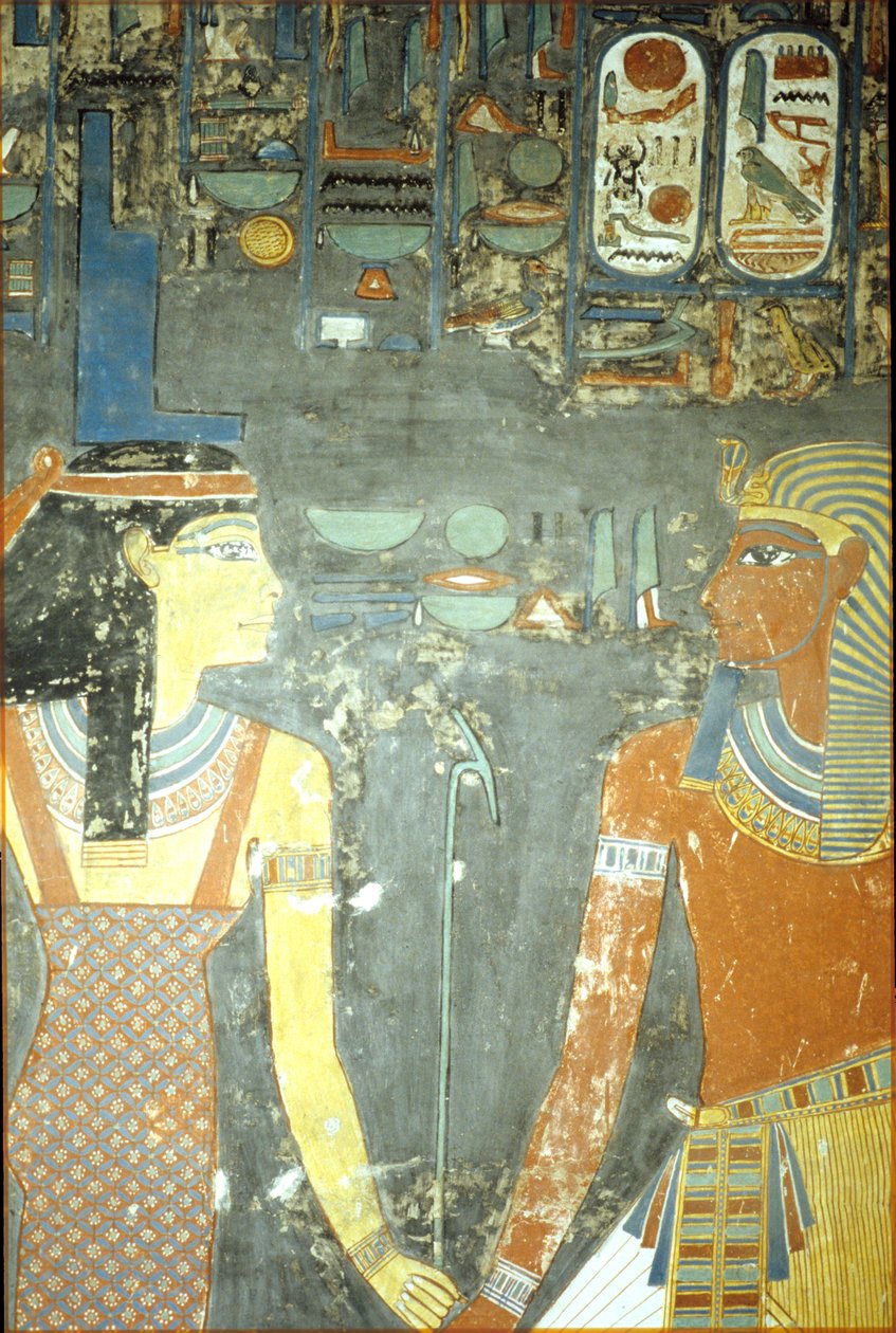 Horemheb i Izyda, z grobowca Horemheba (ok. 1323-1295 pne) Nowe Królestwo (malarstwo ścienne) autorstwa Egyptian 18th Dynasty