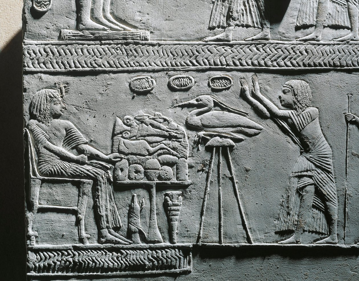 Horemheb jedzący posiłek pogrzebowy, relief z grobowca Horemheba w Sakkarze autorstwa Egyptian 18th Dynasty