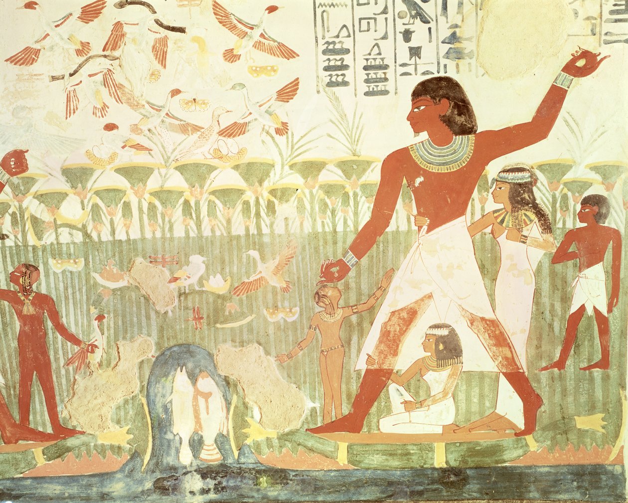 Polowanie i łowienie ryb, z grobowca Nakht, Nowe Królestwo (malowidło ścienne) autorstwa Egyptian 18th Dynasty