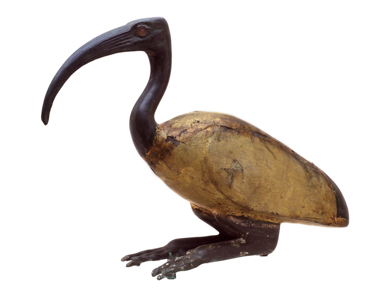 Ibis w pozycji kucznej, ok. 1350 r. p.n.e. (drewno, brąz, szkło i złocenie) autorstwa Egyptian 18th Dynasty