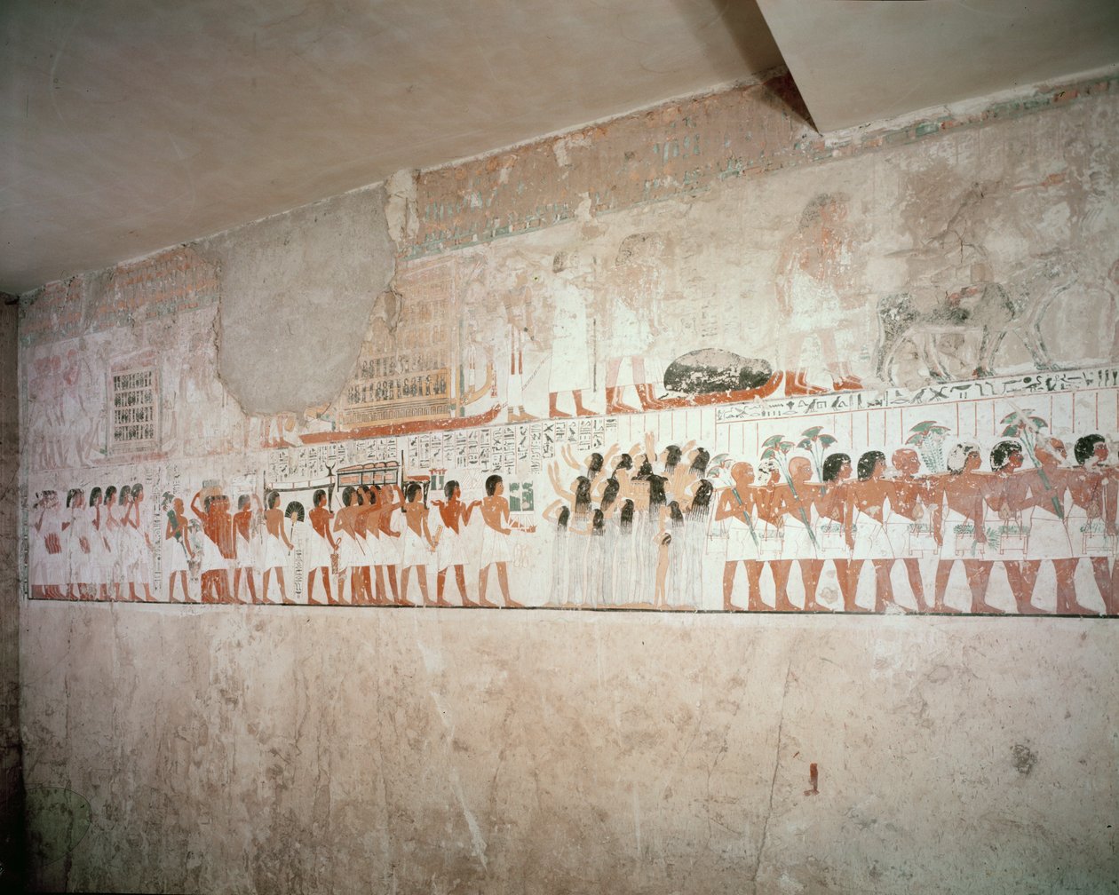 Wnętrze grobowca Ramose, Nowe Królestwo, c.1360 pne (malarstwo ścienne) autorstwa Egyptian 18th Dynasty