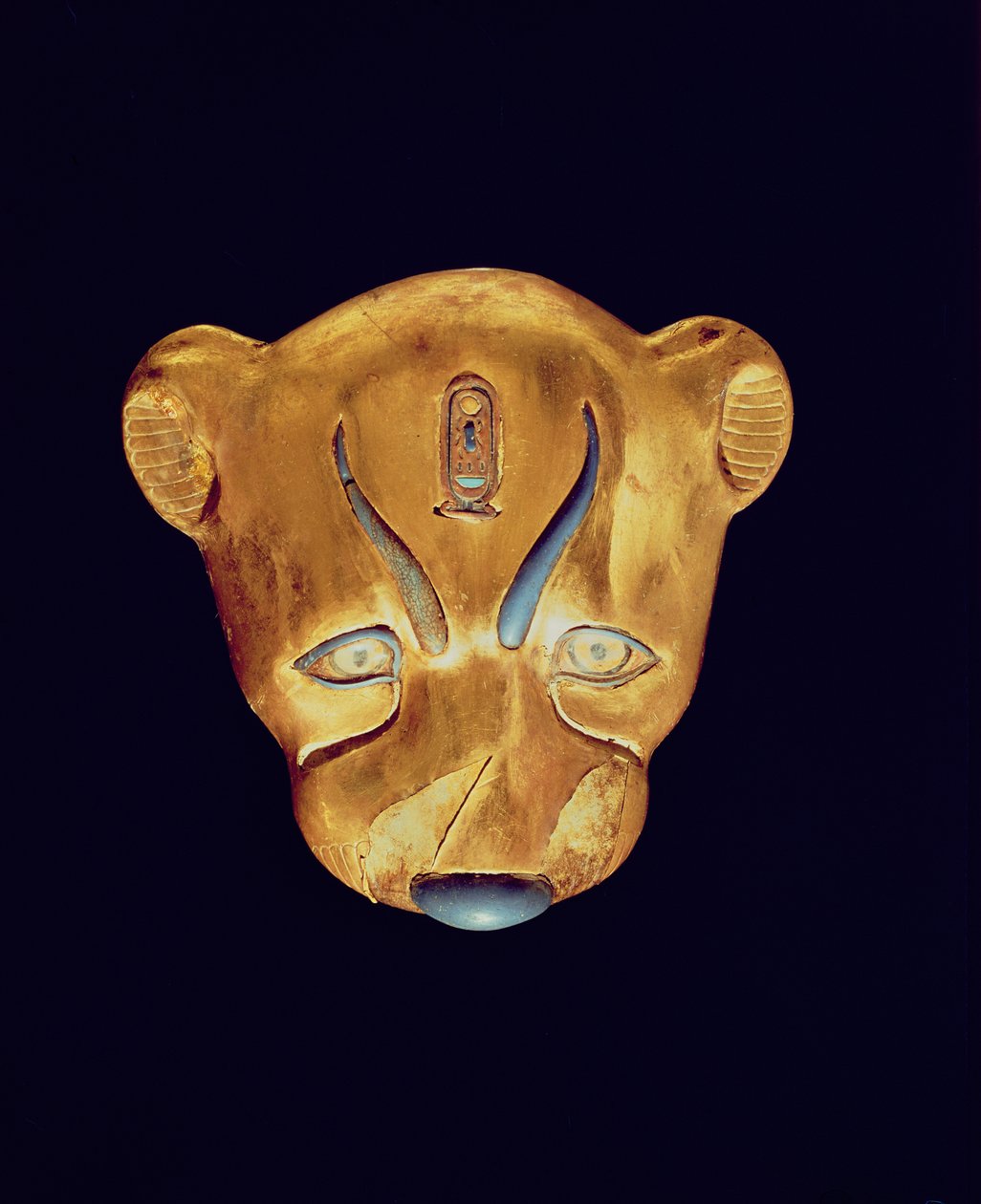 Głowa lamparta, z Grobowca Tutanchamona, Nowe Państwo (drewno pokryte zaprawą pokrytą złotem) autorstwa Egyptian 18th Dynasty